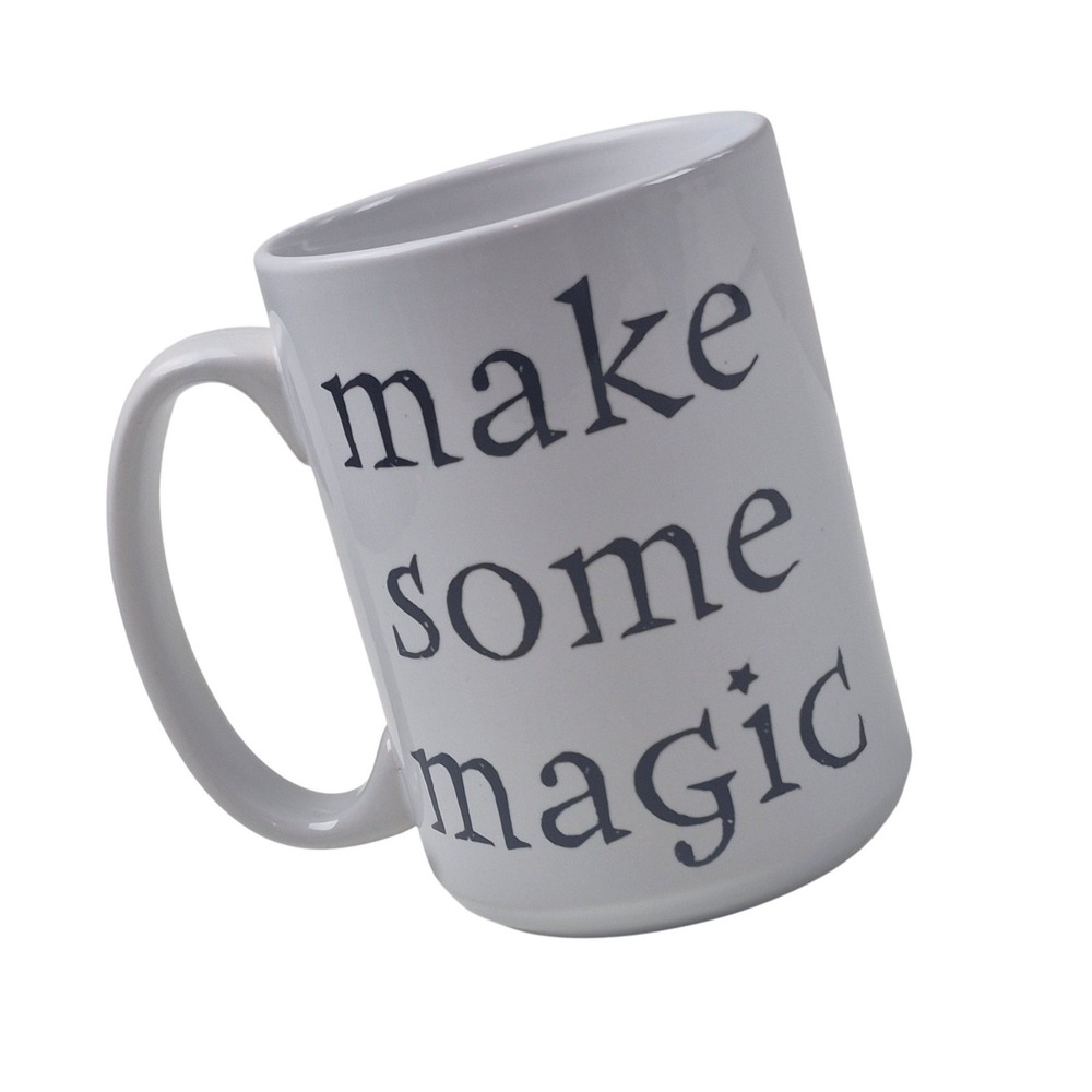 Make Some Magic White Ceramic‎ Coffee Mug Wizard Witch Hat Stars Halloween Cup
